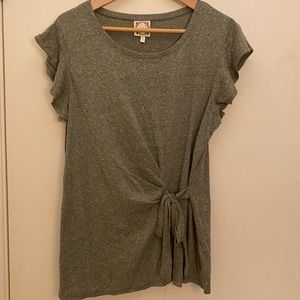 Olive side tie with flutter sleeves